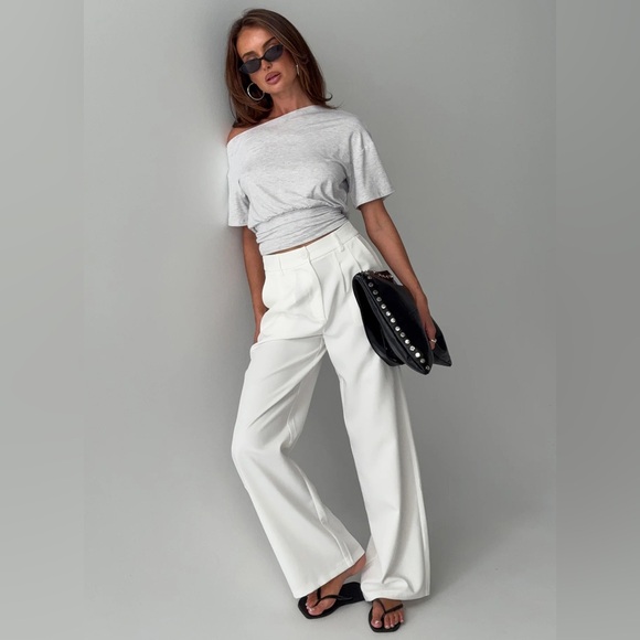 Princess Polly Pants - Wide Leg High-Waist White Trousers